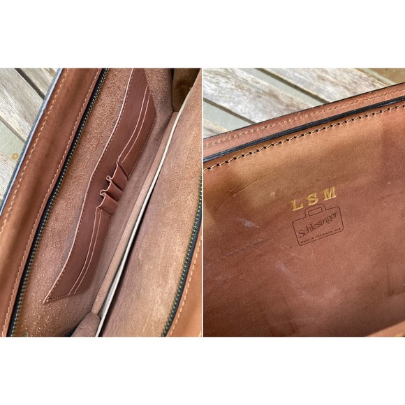 Vintage Schlesinger Belting Leather Handle Portfolio Briefcase Shoulder Bag - Picture 3 of 4